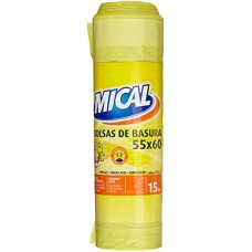 Mical – Sacs Poubelle – 55 x 60  Couleur Jaune – 15 pièces - B00XA8K7J8
